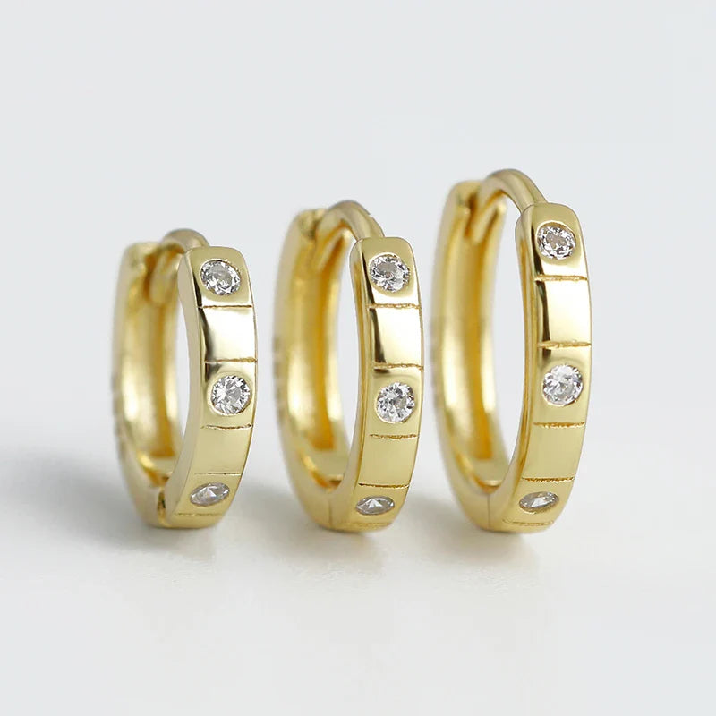 WANTME 925 Sterling Silver Simple Stripes Shiny Zircon Huggies Hoops Earrings for Women Fashion Unisex Punk Jewelry Ear Buckle