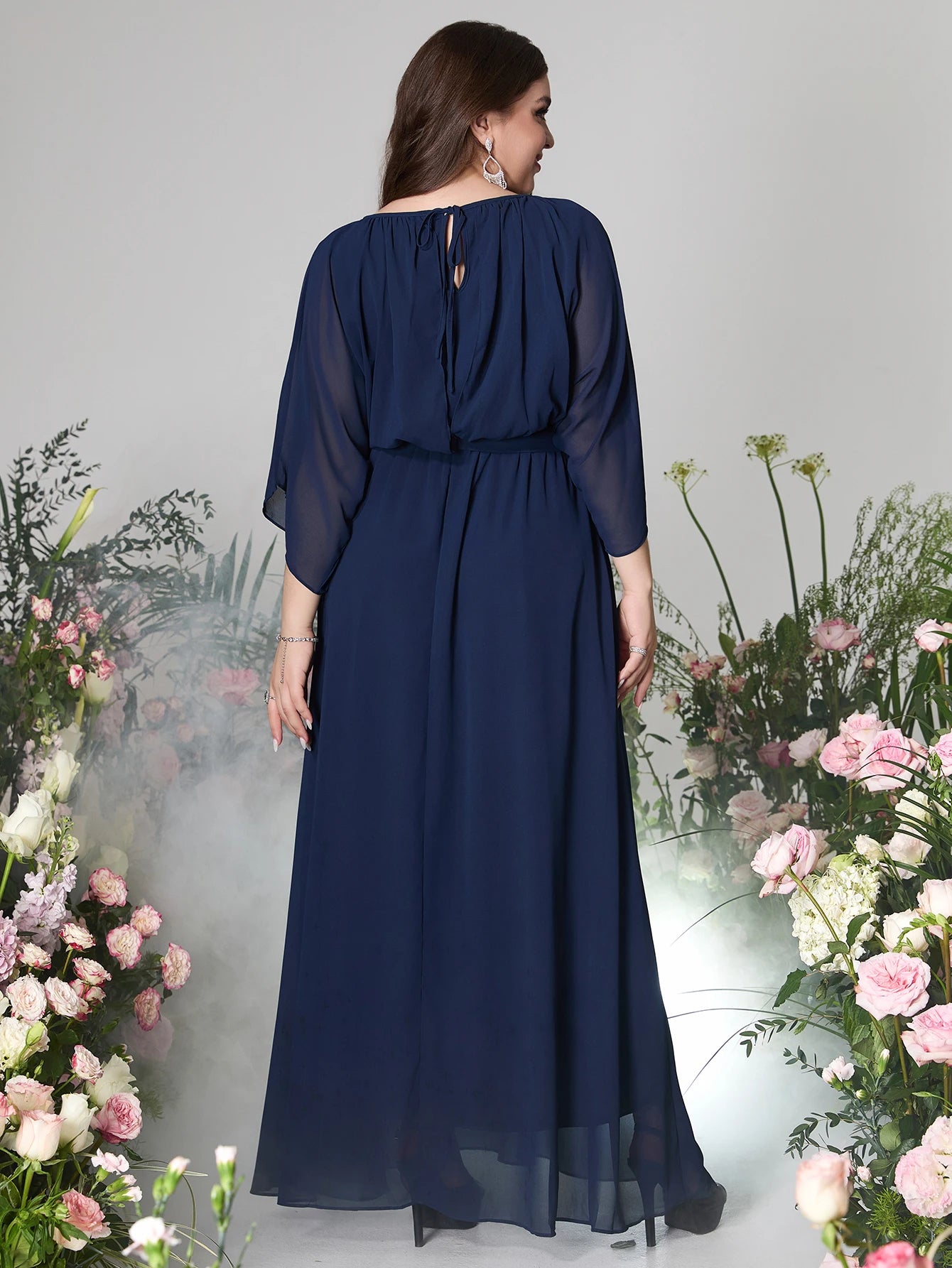 Plus Size Long Dresses Elegant Luxury Loose Half Sleeved Round Neck Maxi Dresses Evening Party Club Women Clothing 2024
