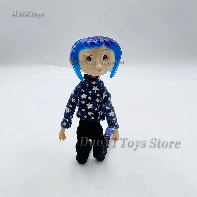 NECA Anime Coraline Doll Articulated Anime Figure Raincoat Sweater In Striped Shirt Toy LA Girl Decoration Model Bithday Gifts