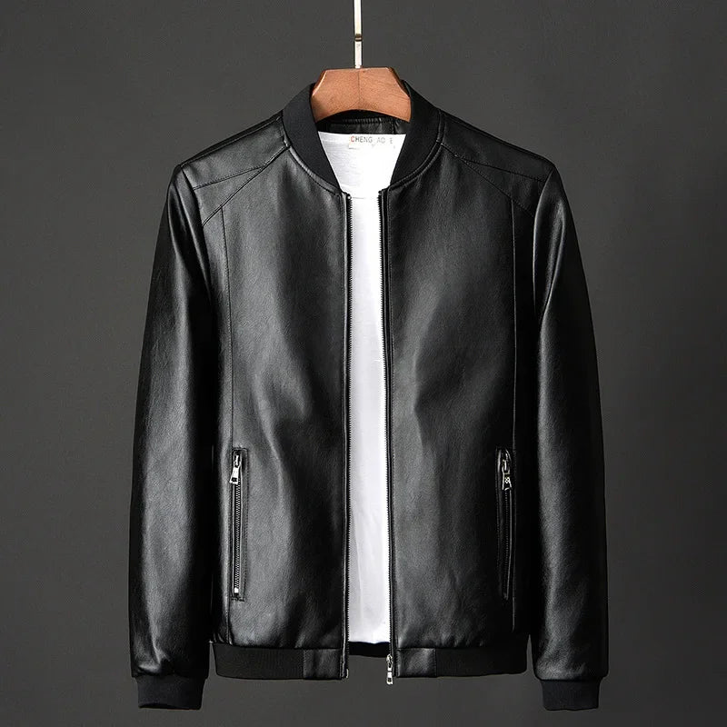 Men Black Biker PU Leather Coat Korean Fashion Men Pu Leather Jacket