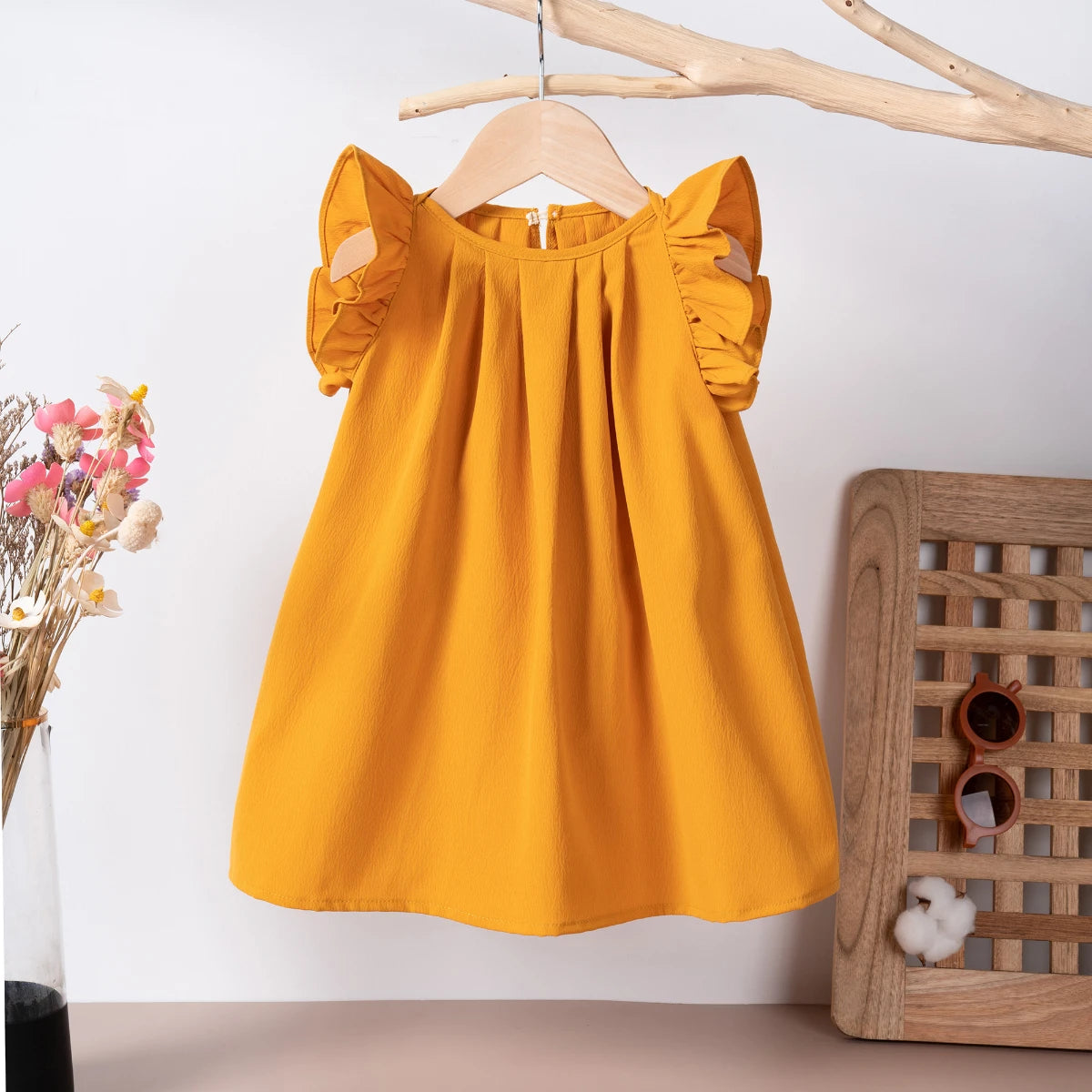 Girl Korean Casual Dresses 0-5Y Summer Infant Girls Solid Dress Cute and Sweet