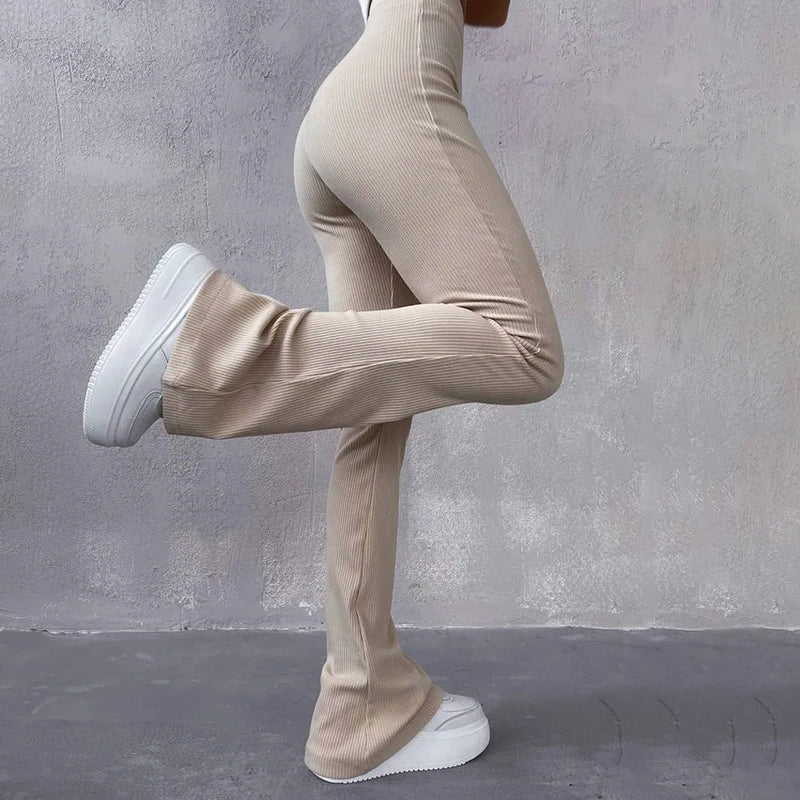 Autumn Solid High Waist Hip-Wrapping Elasticated Embossing Trousers