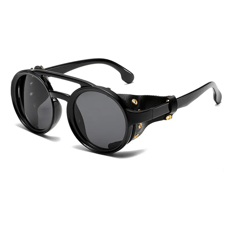New Unisex Vintage Steampunk Sunglasses Men's Designer Designer Retro Round Leather Sun Glasses Steam Punk Outdoor Goggles UV400