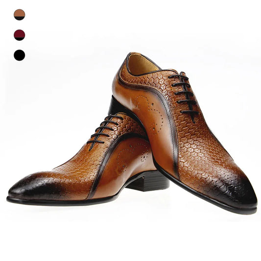 Arrival Dress Men Leather Genuine Office Luxury Pointed Formal Shoes For Lace Up office Wedding Breathable Zapatos Hombre Vestir