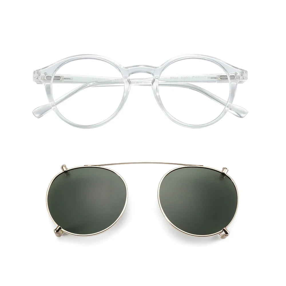 ZENOTTIC Steampunk Style Glasses (Anti Blue Light Blocking Eyewear) + Clip Lenses（Polarized Sunglasses Clips）for Women Men