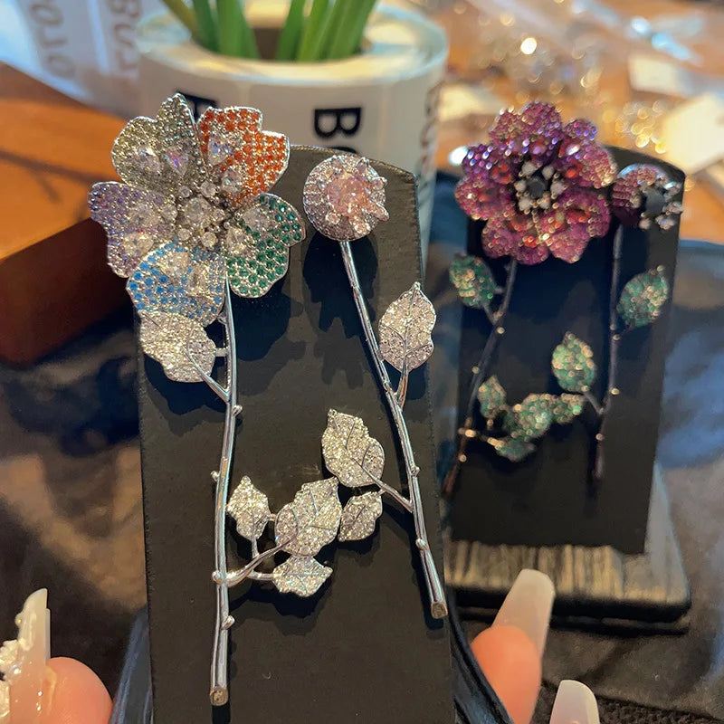 SUYU Summer New Women's Personalized Asymmetric Design Retro 3D Flower Earrings Small Design Rose Earrings Female