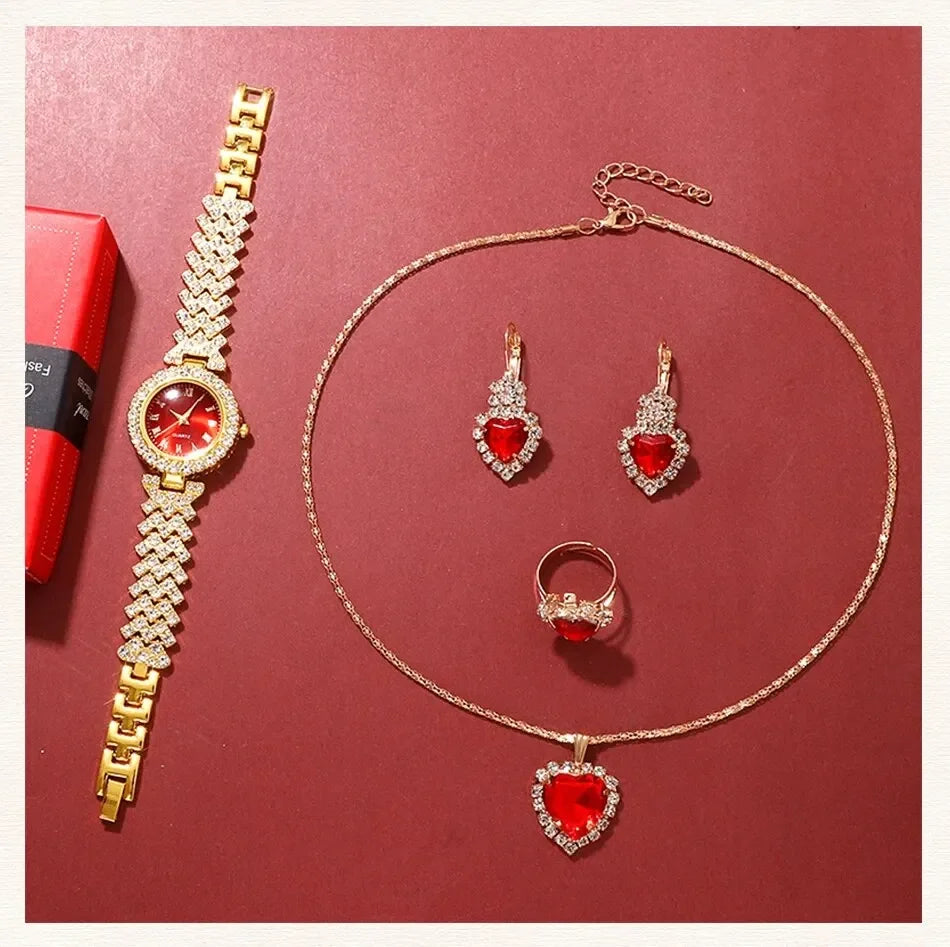 Gold luxury watches, women's rings, necklaces, earrings, rhinestones, fashionable watches, casual women's bracelets, watches, je