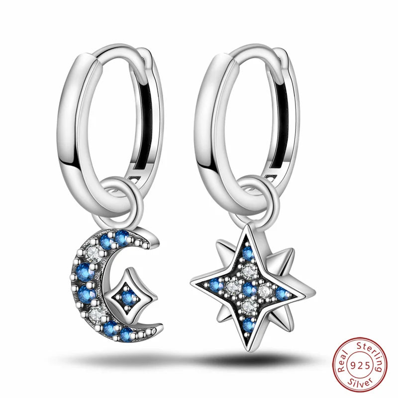 New in 925 Silver Romantic Feather Moon Stars Dream Catcher Earrings For Women Trending Fashion Jewelry Creative Birthday Gifts
