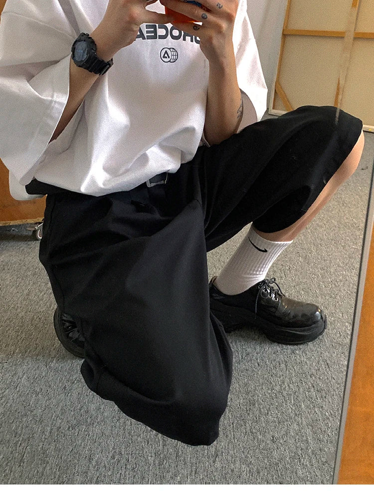 Mauroicardi Spring Summer Loose Casual Soft Black Pleated Shorts for Men Mens with High Waist Short Straight Pants Clothes 2024