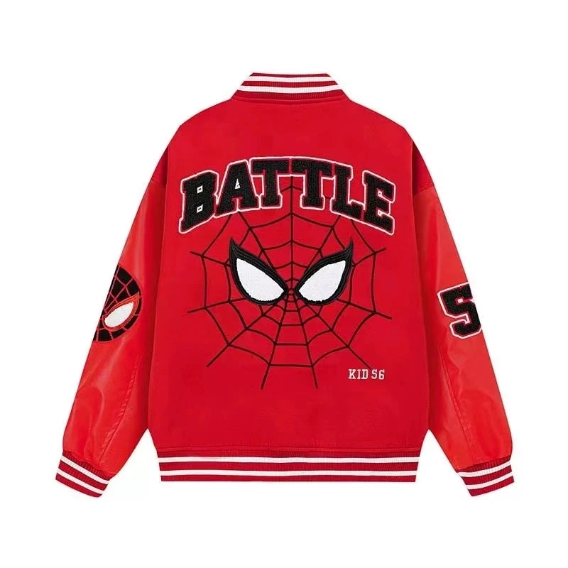 Jackets Men Embroidery Baseball Jacket removable Hat Spliced PU Leather