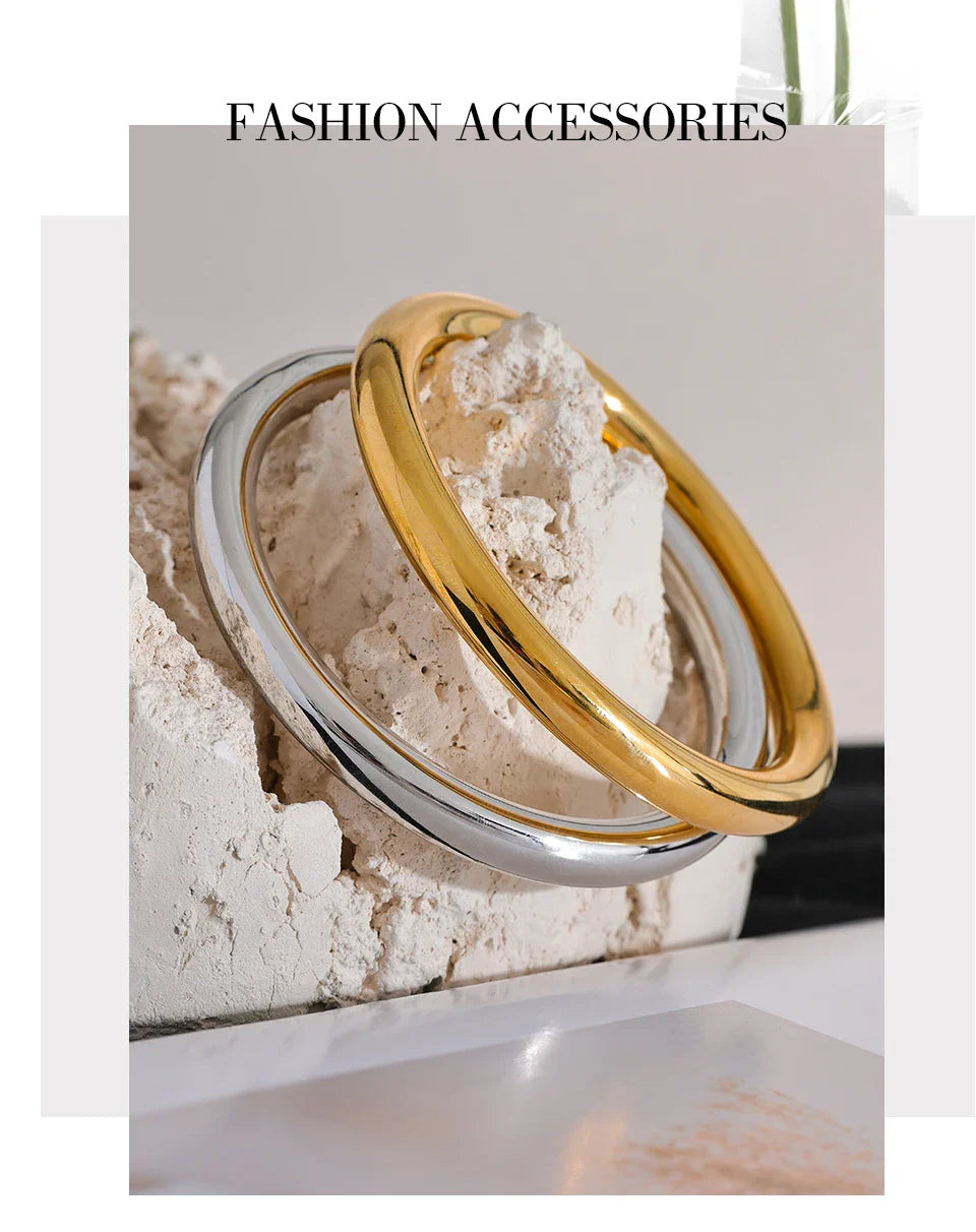 Yhpup 65mm Polished Textured Waterproof Stainless Steel Big Bracelet Bangle Statement Glossy Minimalist Jewelry High Quality