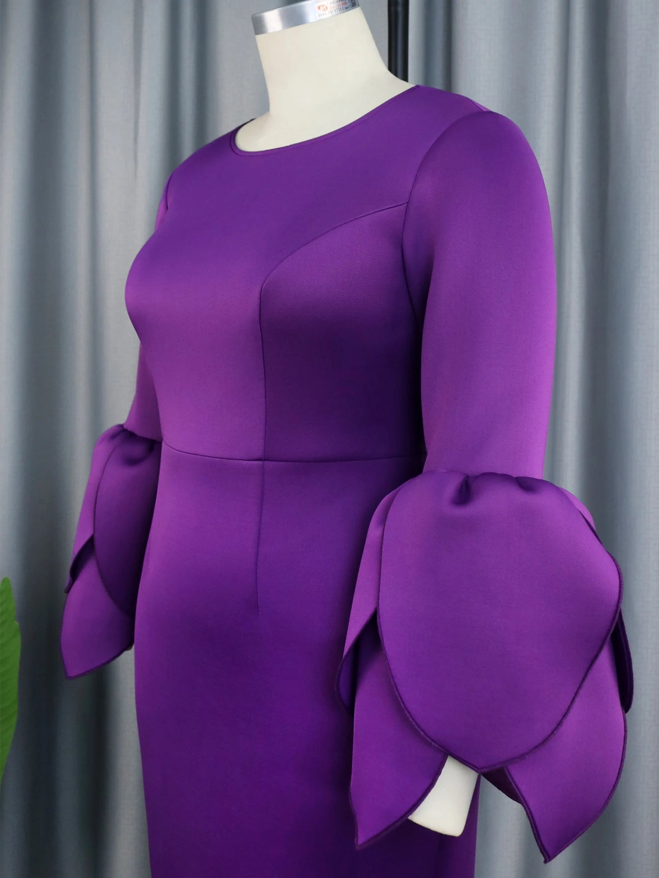 Purple Midi Dresses for Women Plus Size O Neck Long Ruffles Sleeve Elegant Formal Occasion Birthday Wedding Guest Evening Gowns
