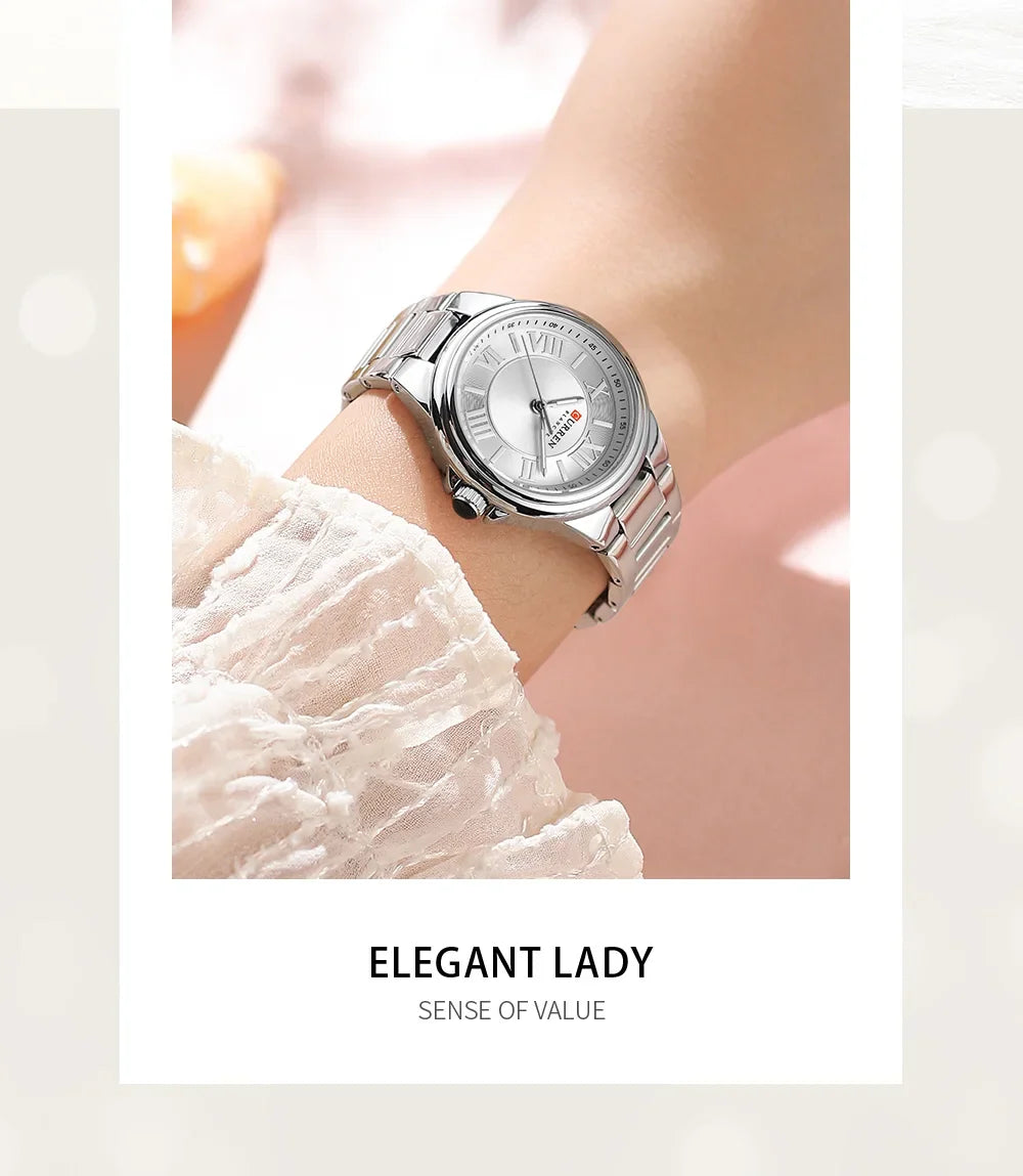 CURREN Romantic Charm Women's Wristwatches Fashion Design Thin Quartz Watch with Luminous Hands Stainless Steel Bracelet