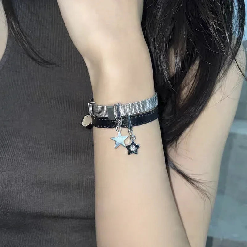 Punk Hip Hop Rock PU Leather Bracelet Unisex Trendy Chain Skull Pentagram Rivet Bracelet Party Jewelry Accessories