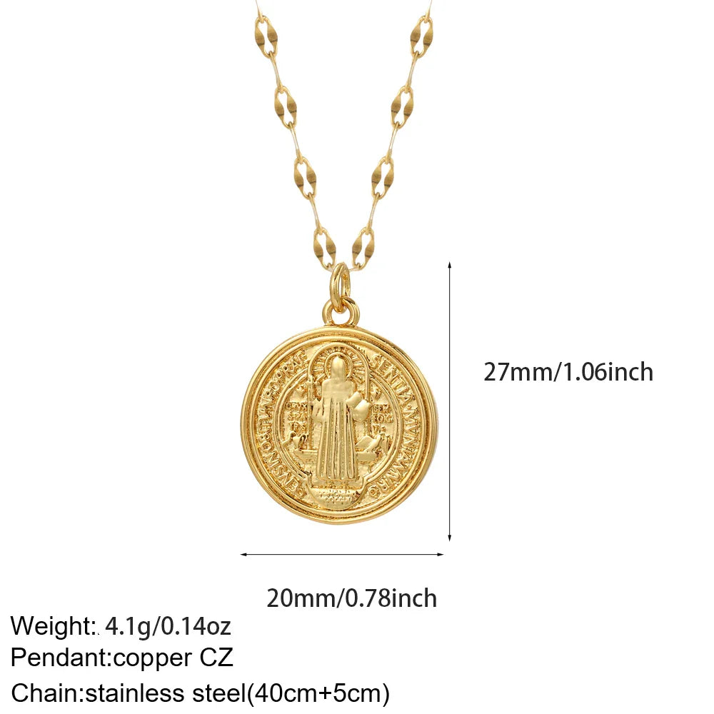 Cross Women's Pendant Collar Gold Color Our Lady Choker Jesus Necklace for Women Long Stainless Steel Chain Amulet Collars