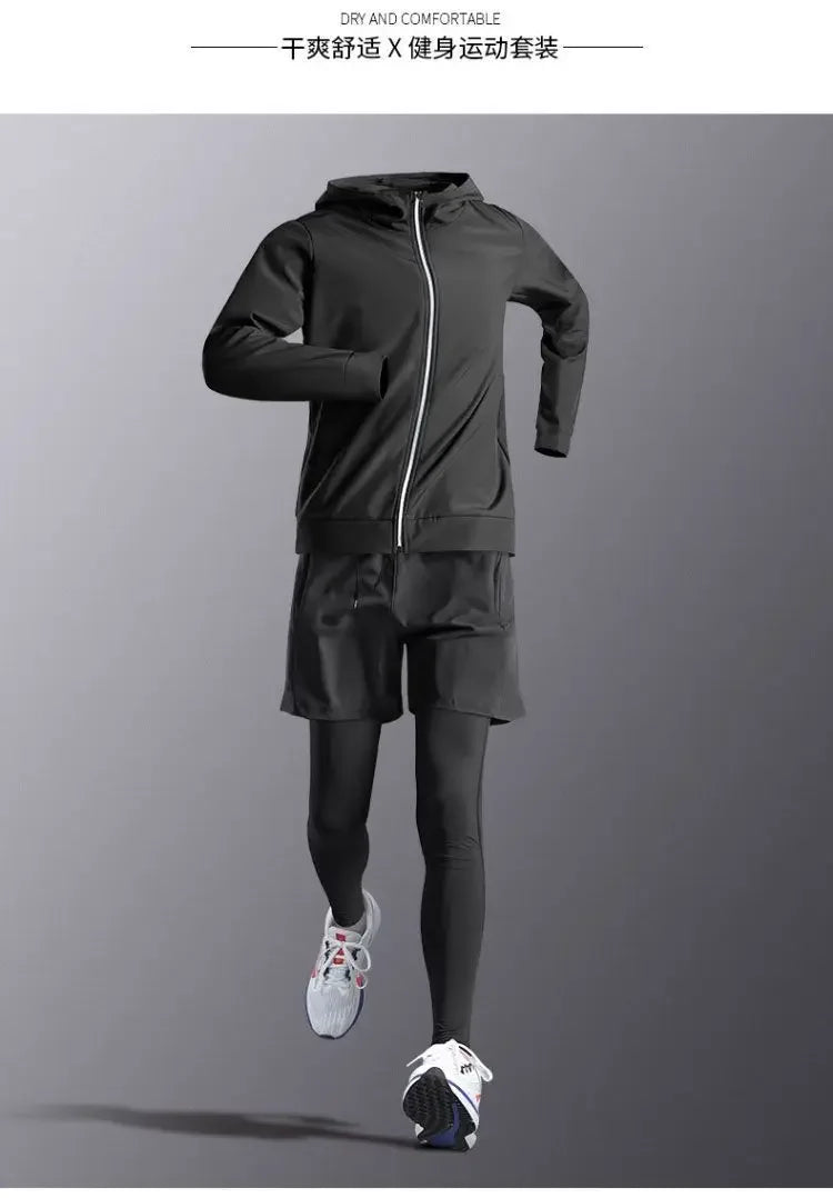 Ensemble de sport de compression pour homme, survêtement de course, fitness, jogging, vêtements d'entraînement, leggings à coupe