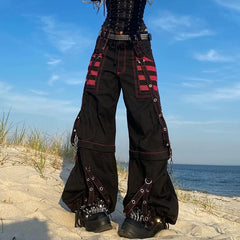 Gothic Women Punk Cargo Pants Wide Straight Leg Pants Grunge Hippie Baggy Trousers