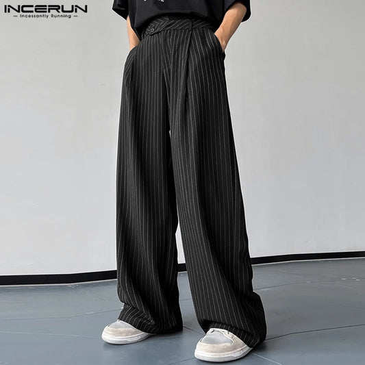 Korean Style Men Pantaloons Fashion High Waist Stripe Long Pants
