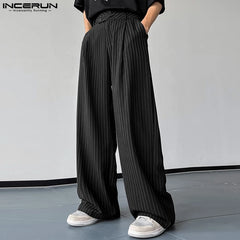 Korean Style Men Pantaloons Fashion High Waist Stripe Long Pants