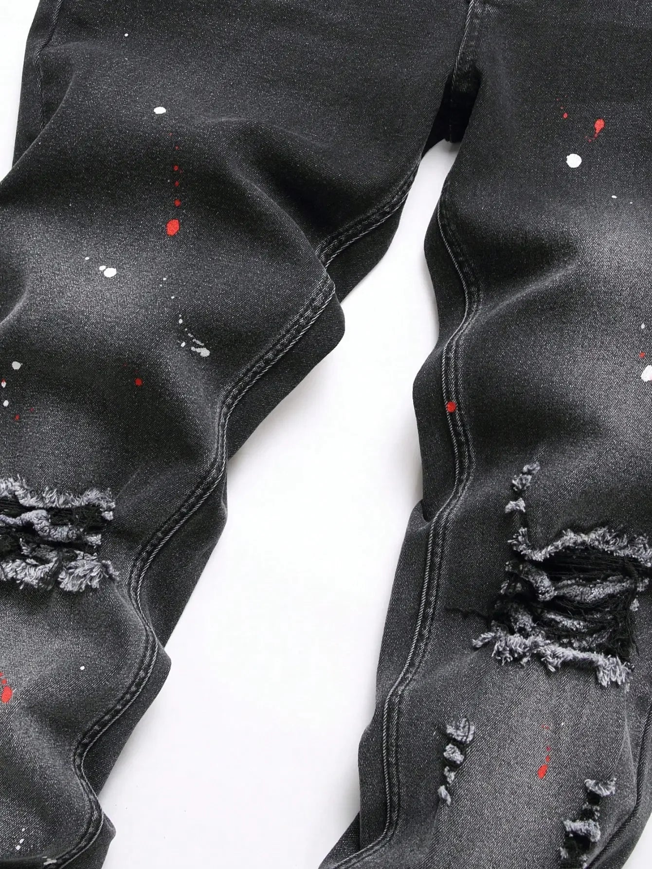 Men Black Skinny Denim Spot Jeans Male Ripped Stretch Fit Jeans Men Slim Trousers