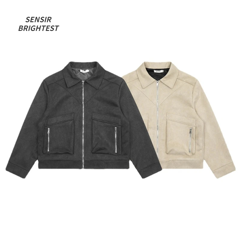Spring and Autumn Vintage Overalls Jacket Men American High Street Suede Fabric Jacket