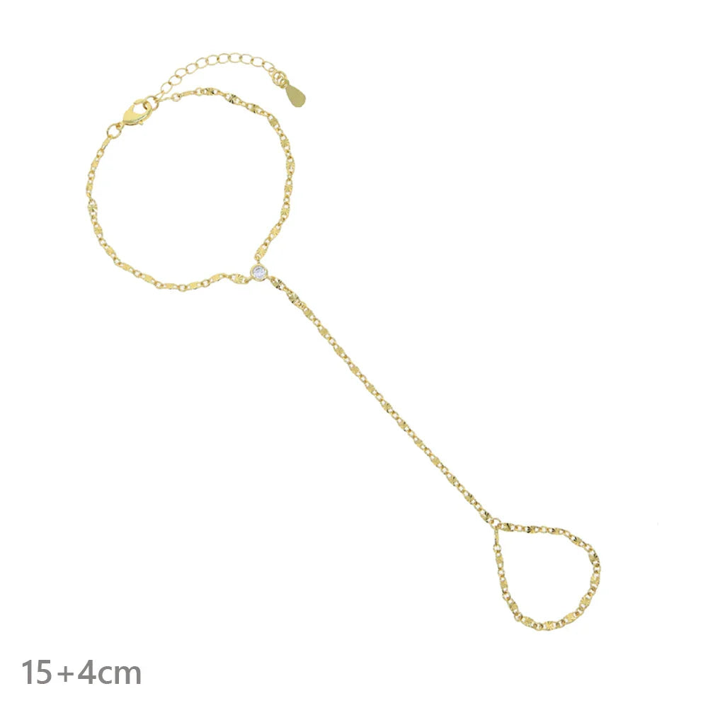 High Quality Long Tassel With Slippy Bar Bling Round Oval Triangle CZ Setting Women Unique Bracelet Wrap One's Finger Jewelry