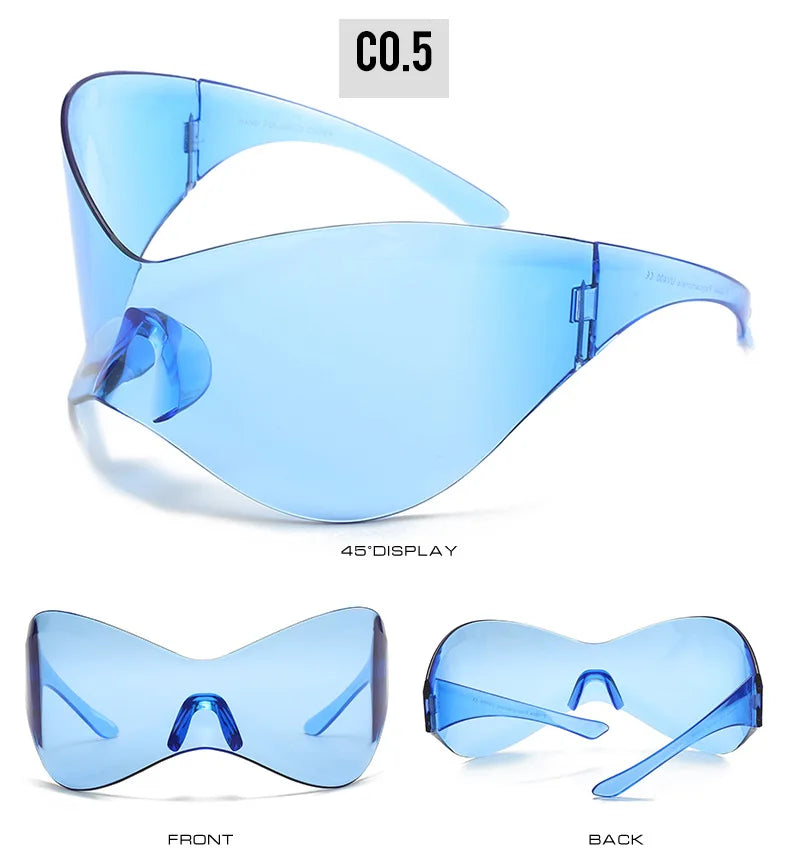 Y2K Sunglasses Women Fashion Silver Oversized Face Mark Shades Reflective Personal Sun Glasses for Cycling Travel