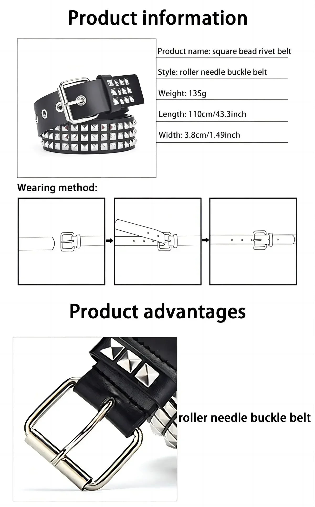 Trend Rivet Belt Heavy Metal Belt Men Women Punk Nightclub Rock Style Belt Jeans Belt Y2K Belt Fashion Decoration Women's Belts