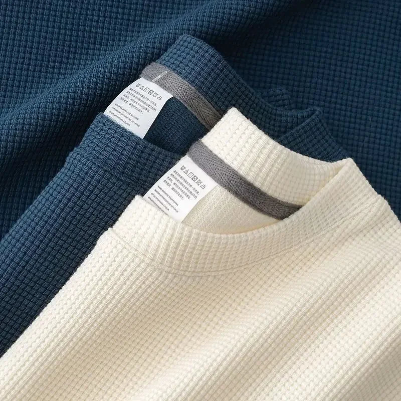 Men's New Summer Waffle Round Neck Short Sleeve T-Shirt Comfortable Breathable Short-Sleeved Top for Casual Wear