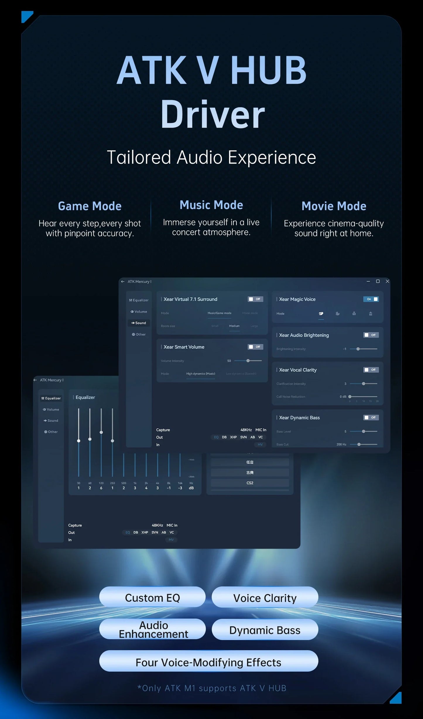 ATK M1 Game Headset Three Mode Wireless Headworn PS5  PC Gaming Headset Microphone Virtual 7.1 Surround Noise Reduction Headset