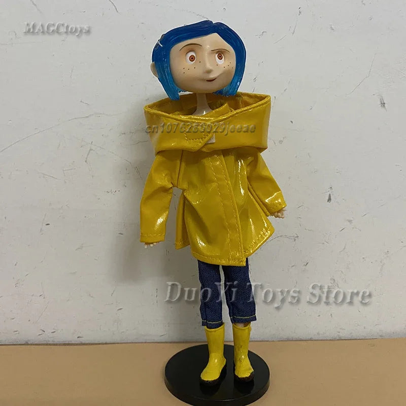 NECA Anime Coraline Doll Articulated Anime Figure Raincoat Sweater In Striped Shirt Toy LA Girl Decoration Model Bithday Gifts