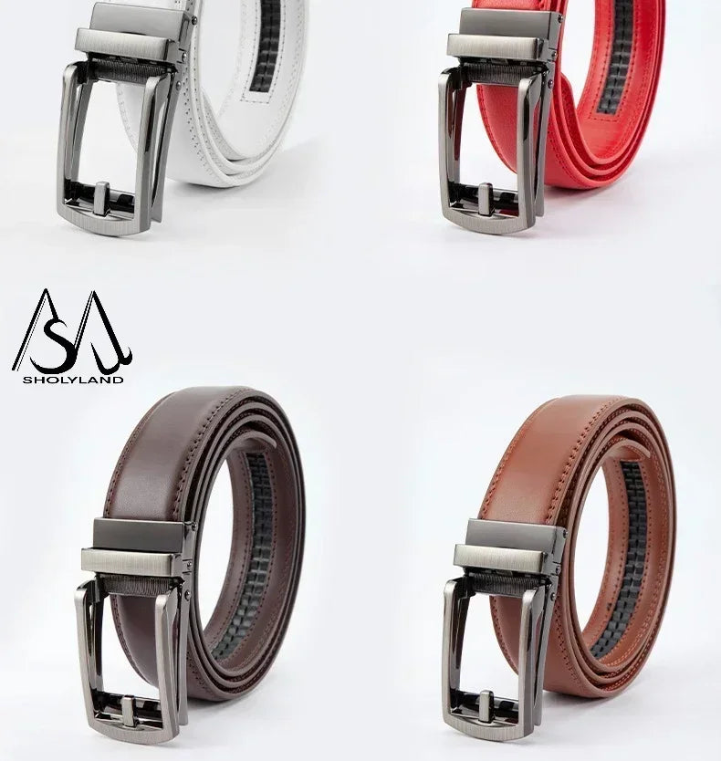 New Trendy Fashion Versatile Leather Men's Belt Alloy Automatic Buckle Two-layer Cowhide Classic Business Versatile Men's Belt