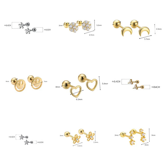 WANTME 925 Sterling Silver Fashion Simple Golden Flower Beads Small Stud Earrings for Women Teen Piercing Jewelry Accessories