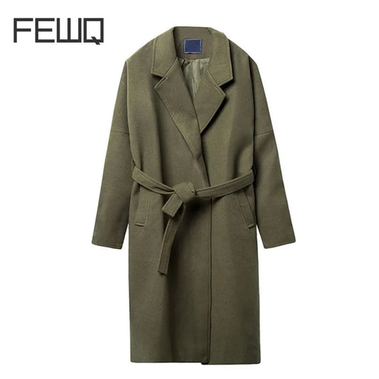 Men's Suit Collar Woolen Coat Loose Medium Length Casual Winter Windbreaker