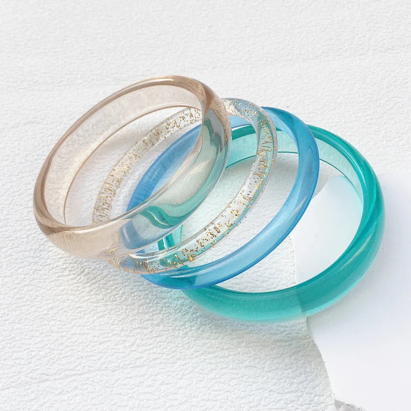 UJBOX 4-Piece Brown & Cream Marble Acrylic Resin Bracelet Bangle Set Stackable Jewelry Lightweight & Eco-Friendly Bulk Discount