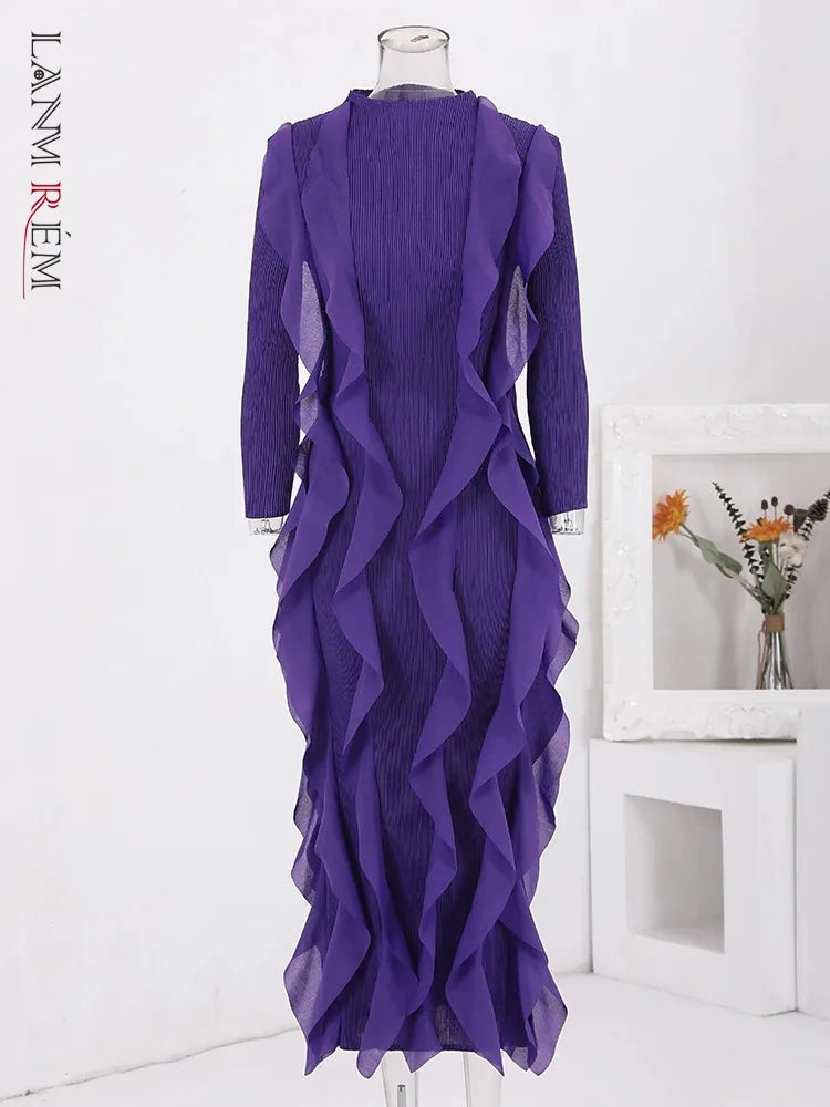 Formal attire Dresses: Round Neck Long Sleeves Ruffles Fashion Evening Dresses