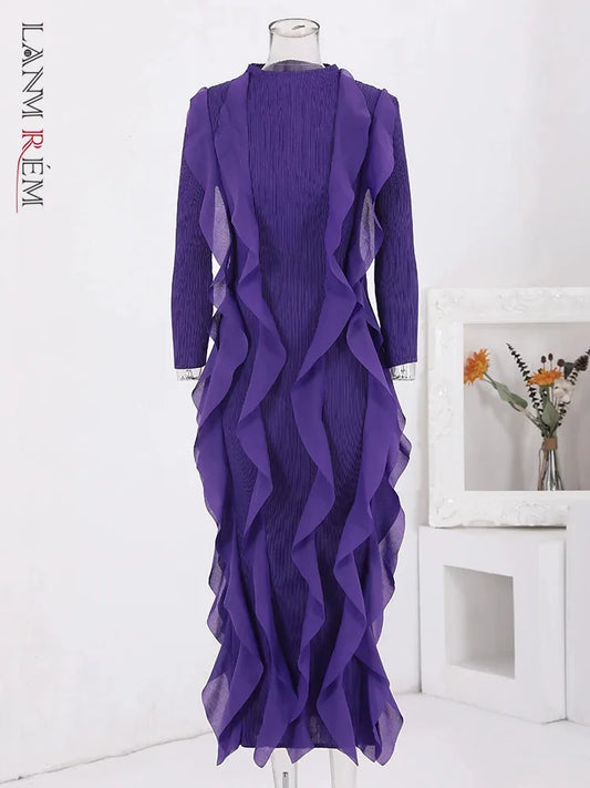 Formal attire Dresses: Round Neck Long Sleeves Ruffles Fashion Evening Dresses