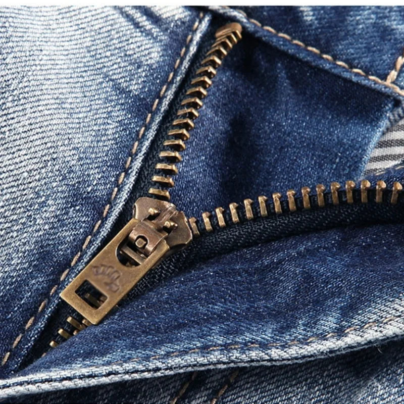 2025 New Summer thin stretch multi pocket workwear, slim fit denim shorts, cropped pants, casual jeans for men