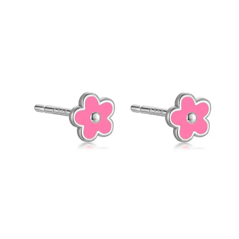 WANTME 925 Sterling Silver Romantic White Enamel Flower Screw Bead Stud Earrings for Women Fashion Simple Piercing Jewelry Gift
