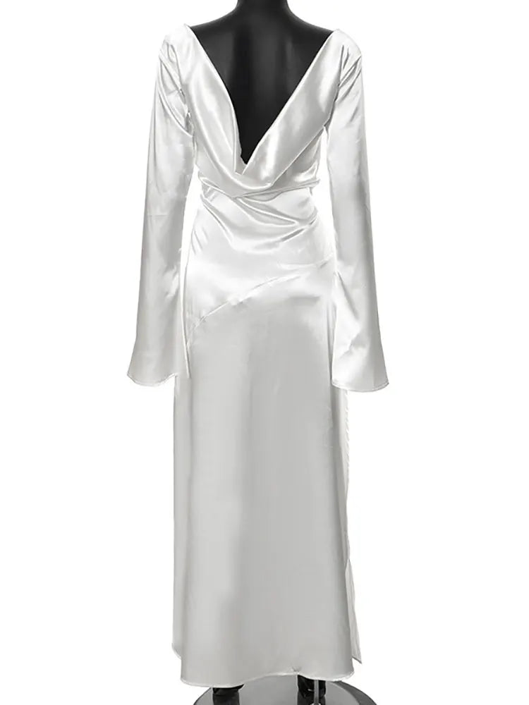 Formal attire Dresses: Evening Dress Backless Long Sleeve Solid Split Lady