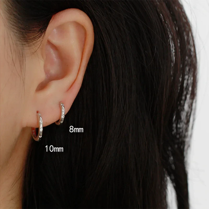 WANTME 925 Sterling Silver Fashion Simple Piercing Ear Closure Statement Stacked Ear Hoop Earrings for Women Huggies Jewelry