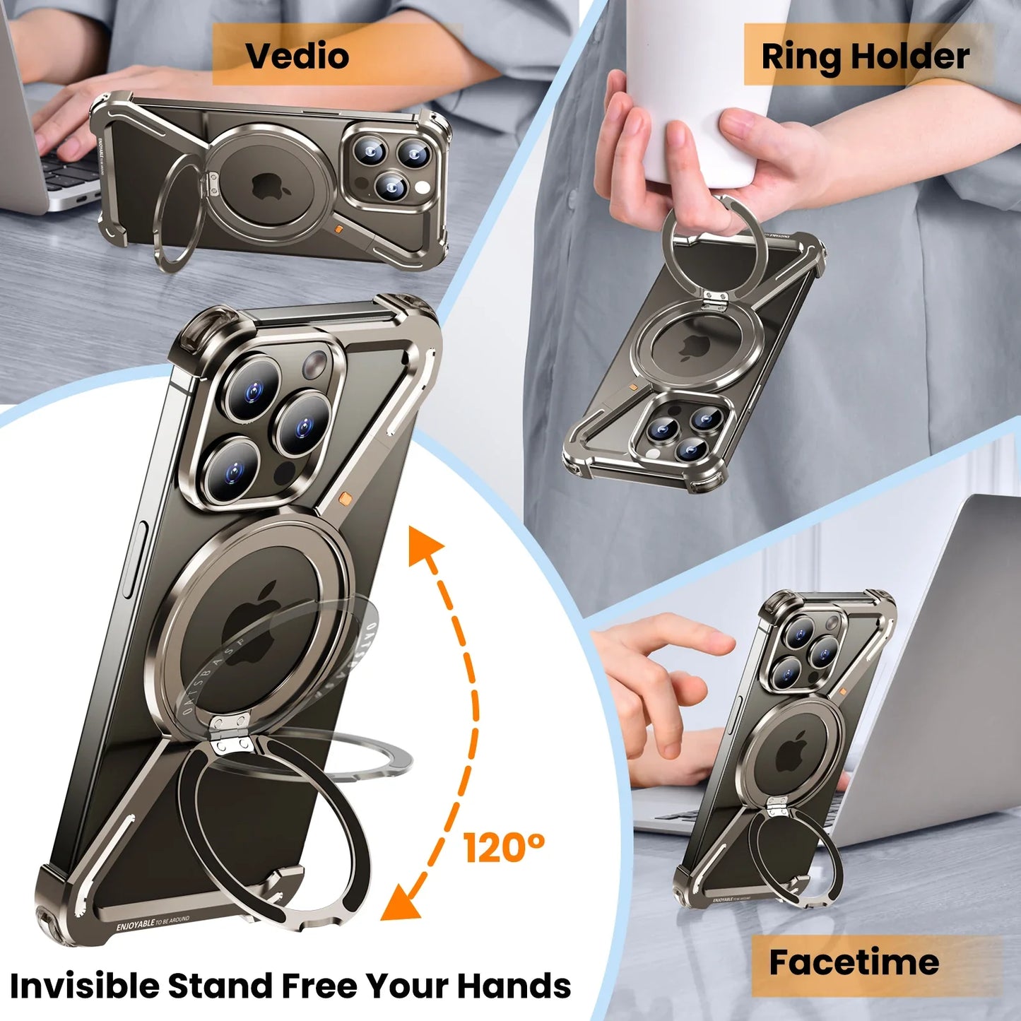 Magnetic Z Shape Metal Phone Case For iPhone 17 Air 15 16 Pro Max Shockproof Bumper With 360° Rotation Holder Protective Cover