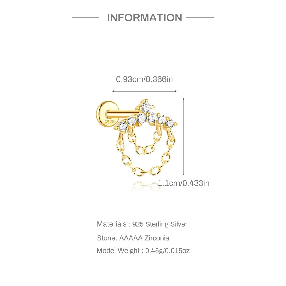 CANNER 1PC 925 Sterling Silver Horse Eye Chain Tassel Zircon Drop Earrings For Women Ins Minimalism Geometric Earrings Gift