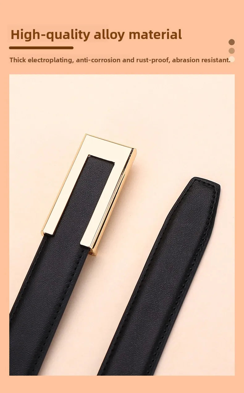 Genuine leather belt for women; cowhide fashion waist belt; versatile smooth buckle; 2025 dress decoration belt for