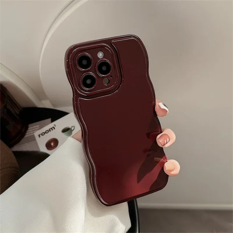 Cushion Wave Gorgeous Wine Red Phone Case For iPhone 16 11 12 13 14 Plus 15 Pro Max Protection Shockproof Soft Cover