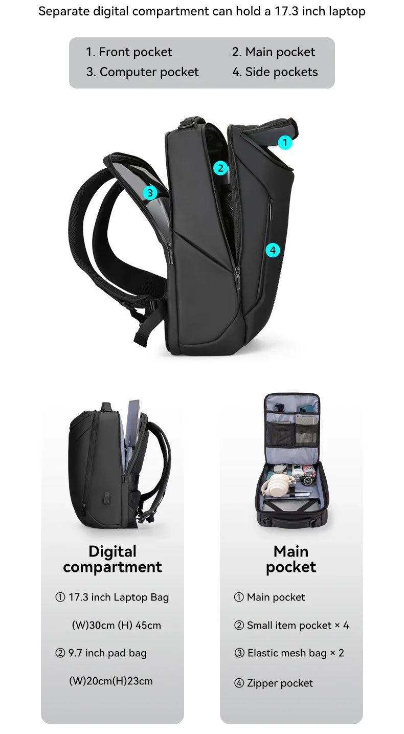 MARK RYDEN Business Backpack for Men Waterproof and Travel Laptop Backpack with USB Charging, Fits 17 Inch Laptop and Tech Gear