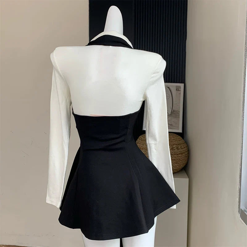 DUOJIHUI Two Piece New Sexy Chic Halter Female Dresses Basic Polo Neck Fashion Button Shirt Slim Simple A-line XS-L Women Dress