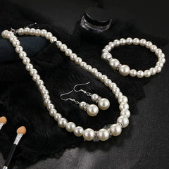 Pearl Jewelry Set Simulated Pearl Double Layer Luxury Earrings Necklace Wedding