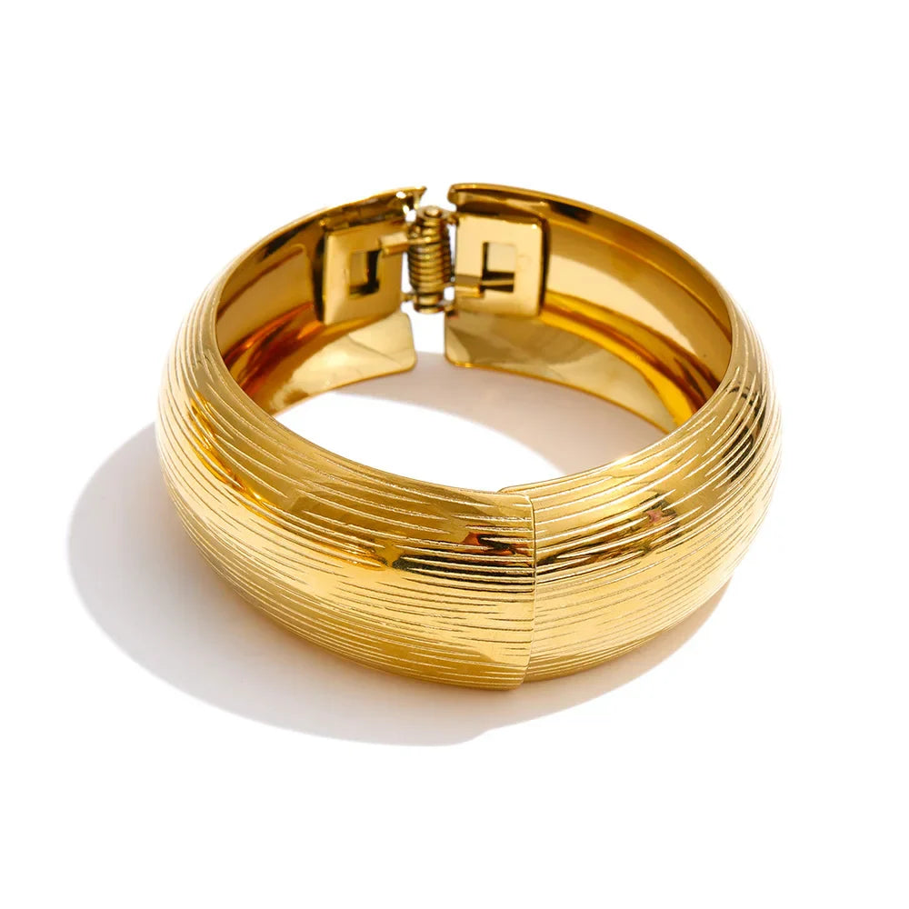 Yhpup 66mm Old Money Style Stainless Steel Hammer Metal Statement Bracelets Bangle Waterproof Vintage Minimalist Jewelry New