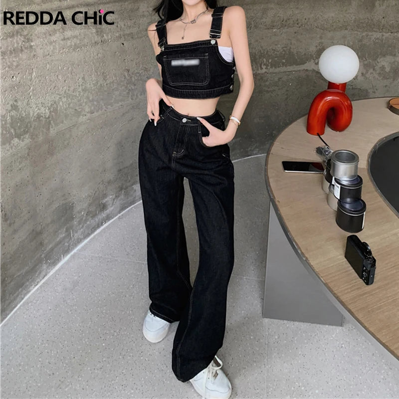 Acubi Fashion Two-Piece Top Pants Set Women Y2k Black Jeans